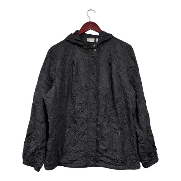 Chicos Womens Zenergy Hooded Jacket Black Full Zip Pockets Crinkle Fabric 3 (XL) - Picture 1 of 16